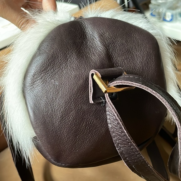 Bonnie Martin calf hair pony hair leather barrel bag 90s Y2K white brown vintage - Picture 12 of 12